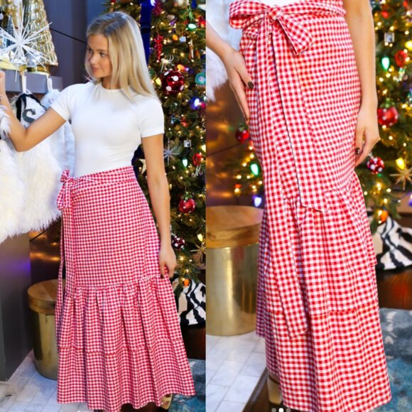 House of Mbr Michelle Bradley Robinson Brady Wrap Skirt Red Gingham XS-M